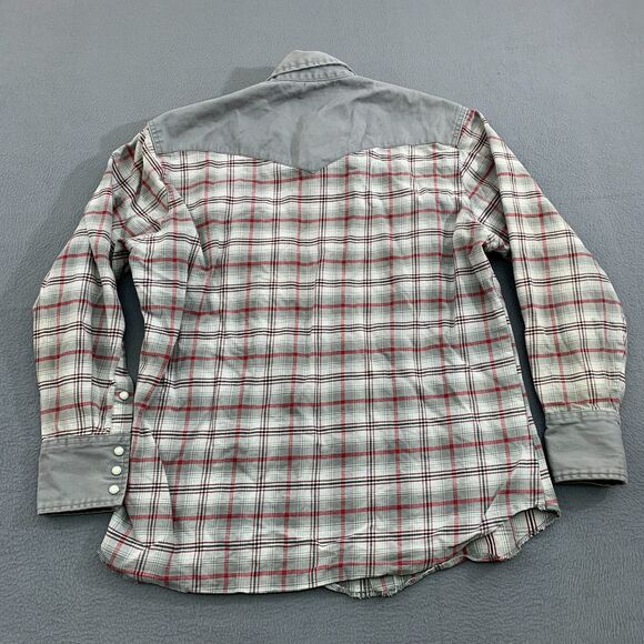 Wrangler Mens Western Shirt Large Gray‎ Pearl Snap Canvas Plaid - Picture 2 of 15
